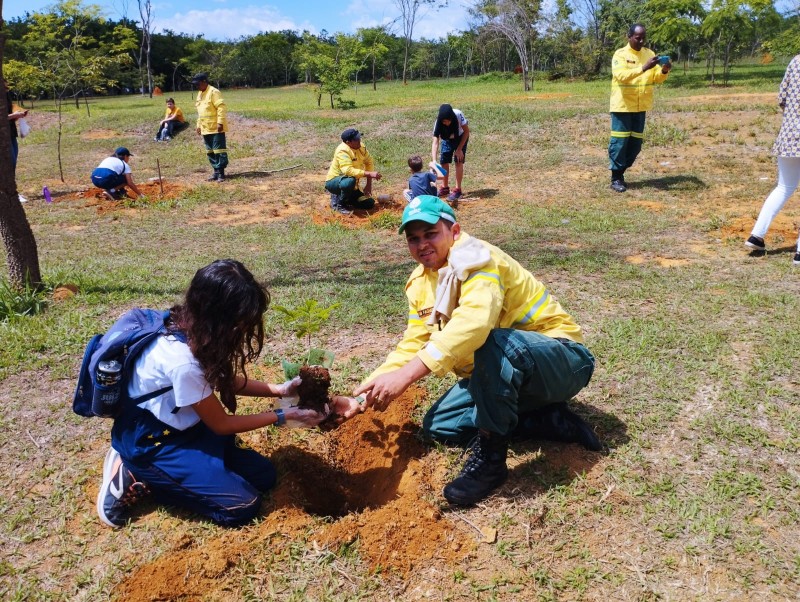 Crianças plantam espécies do cerrado no Parque Ecológico da Asa Sul