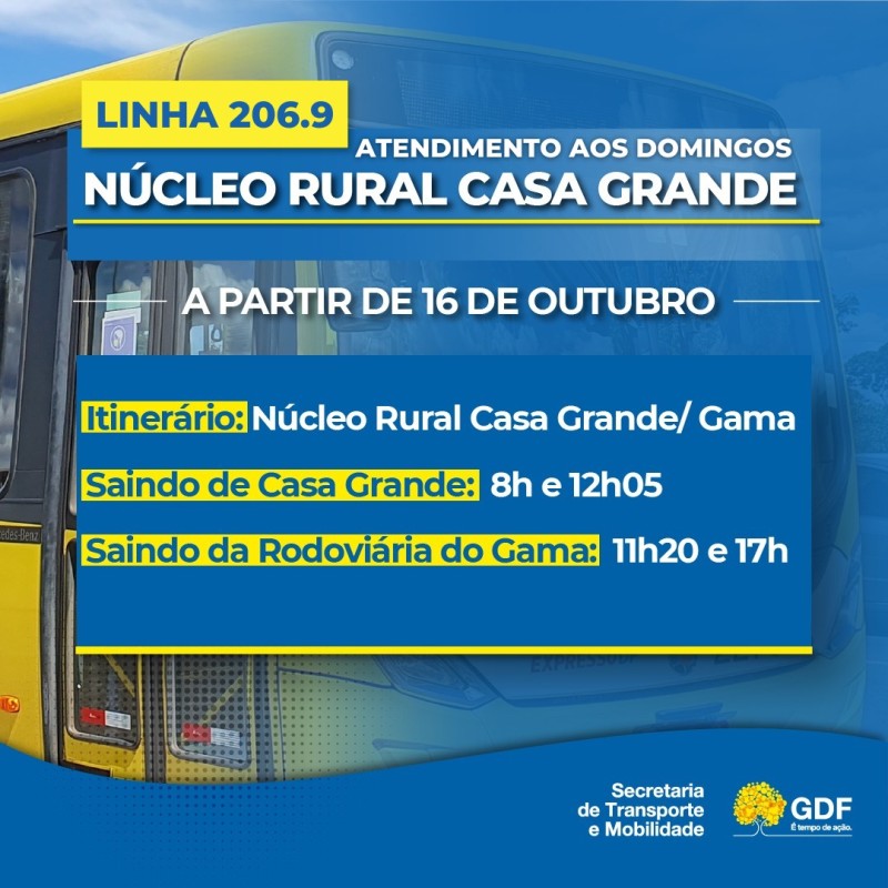 Moradores do Núcleo Rural Casa Grande terão transporte público aos domingos